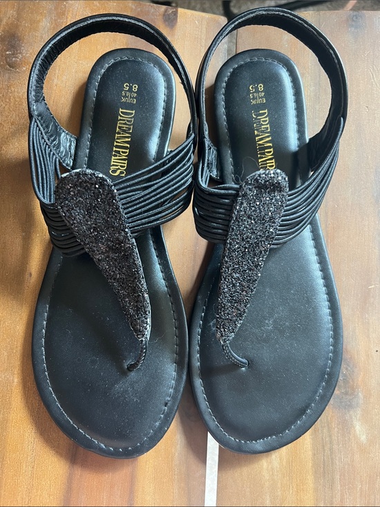 Dream Pairs Shoes - Dream Pairs Black Glitter-T Strap Sandals for Women